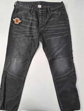 Rugby Ralph Lauren Men Moto Biker Jeans Washed Black King Street Road Club Patch